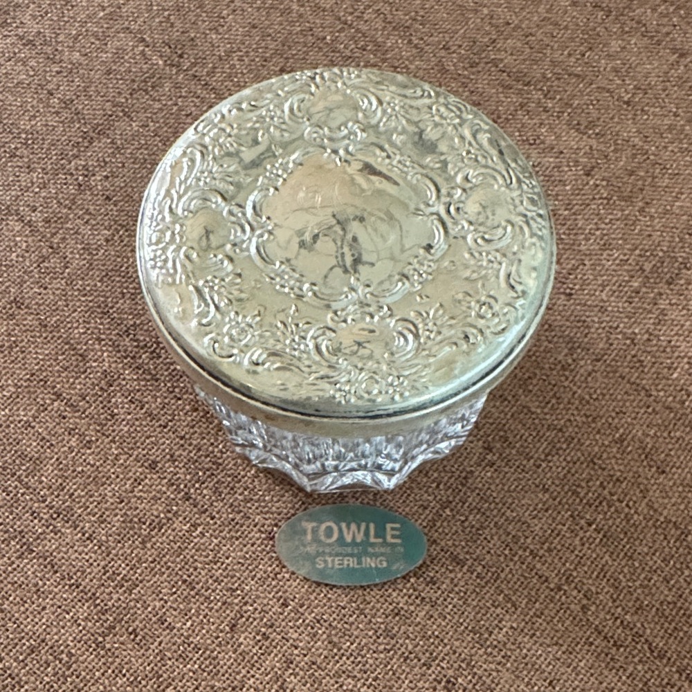 Towle Decorative Powder Box with Sterling Silver Lid and “L” Engraving